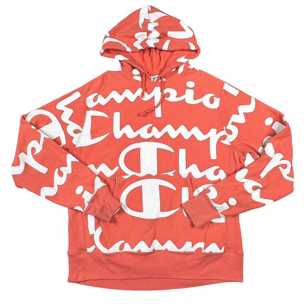Champion Reverse Weave Hoodie Mens Large All Over Print Logo